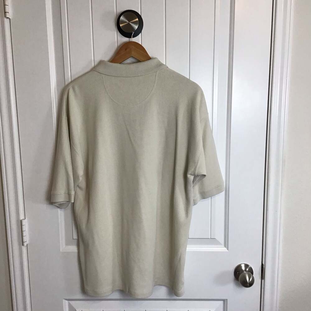 Tommy Bahama Men's Silk-Cotton Blend Ribbed Knit Polo Shirt Beige Large - Picture 2 of 10